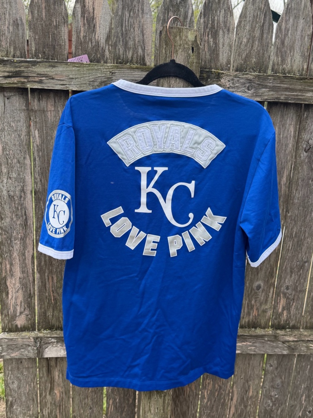 PINK Victoria's Secret Royal Blue KC 'Love Pink' royals baseball top. XS